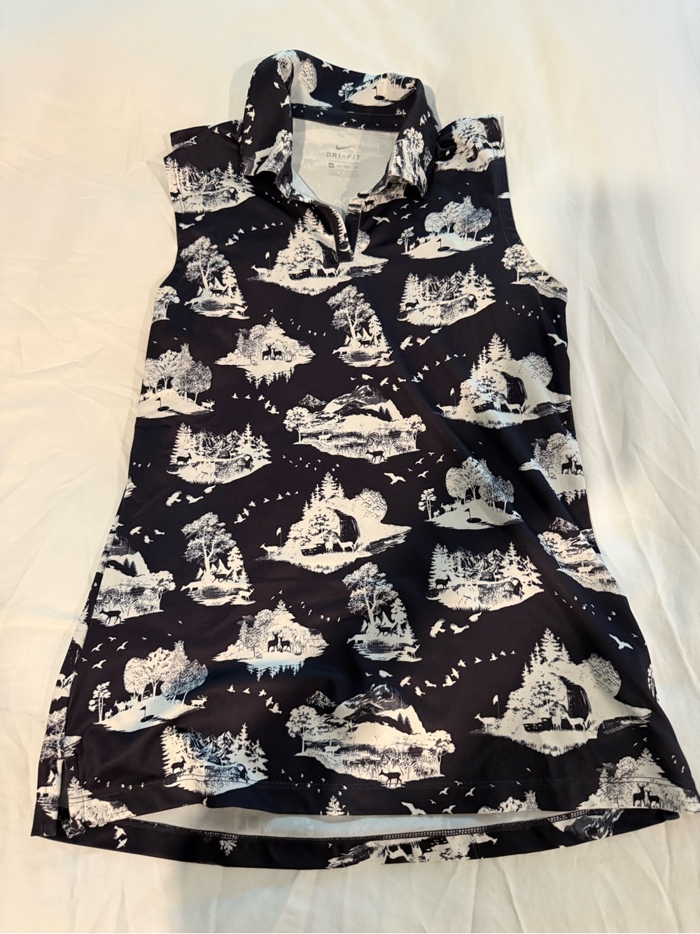 Nike Black & White Sleeveless Polo Tank with Scenic Print